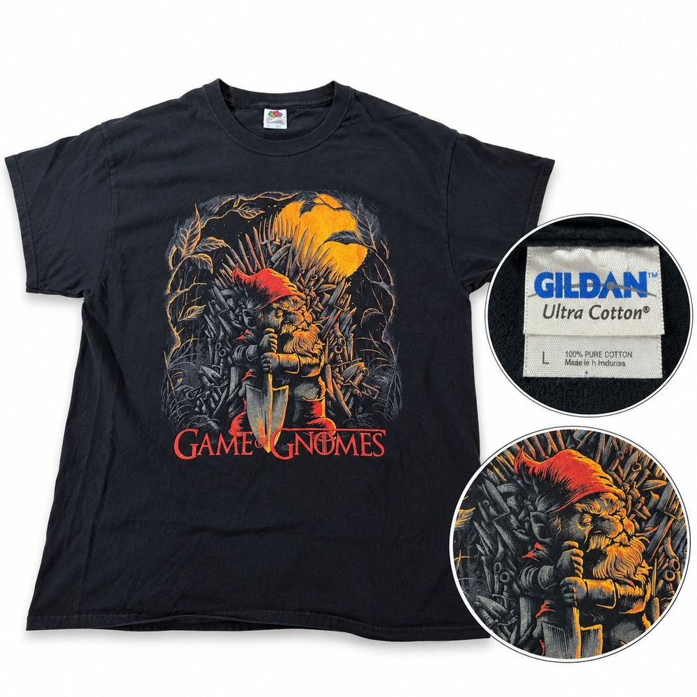 Fruit of the Loom T-Shirt Mens XL Game of Gnomes Graphic Black 100% Cotton